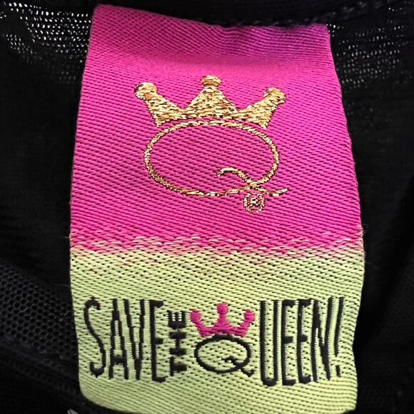 Save the Queen Italy Black Mesh Ruched Dress Beaded Front Detail Made in Italy - Picture 6 of 7